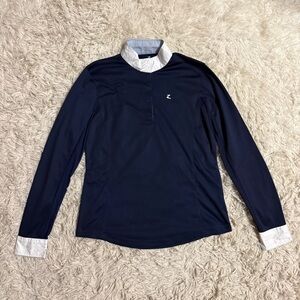 Women’s Size 10 Navy Horze Long Sleeve Horseback Riding Show Shirt. Good Cond.